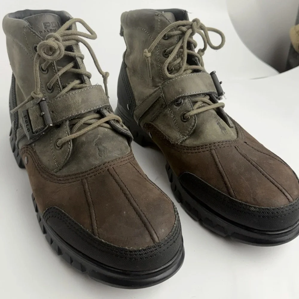 Polo by Ralph Lauren Brown and Olive Leather Men's Lace-Up Boot